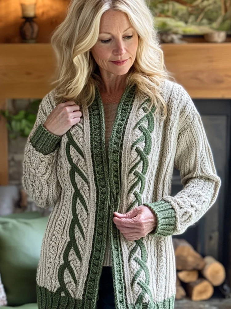Women's Retro Irish Celtic Knot Cozy Knit Cardigan