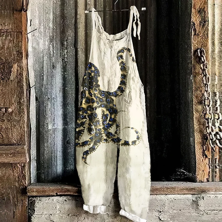 Japanese Blue-Ringed Octopus Art Graphics Loose Jumpsuit