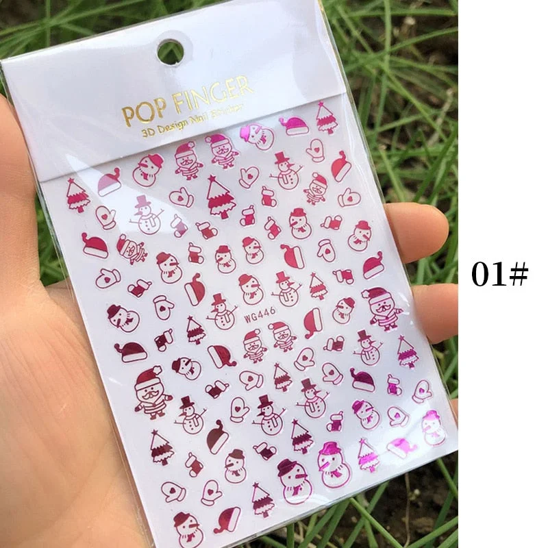1 Sheet New Roman English Alphabet Number 3D Nail Stickers Christmas Animals iridescent Gold Silver Word Small Letters Nail