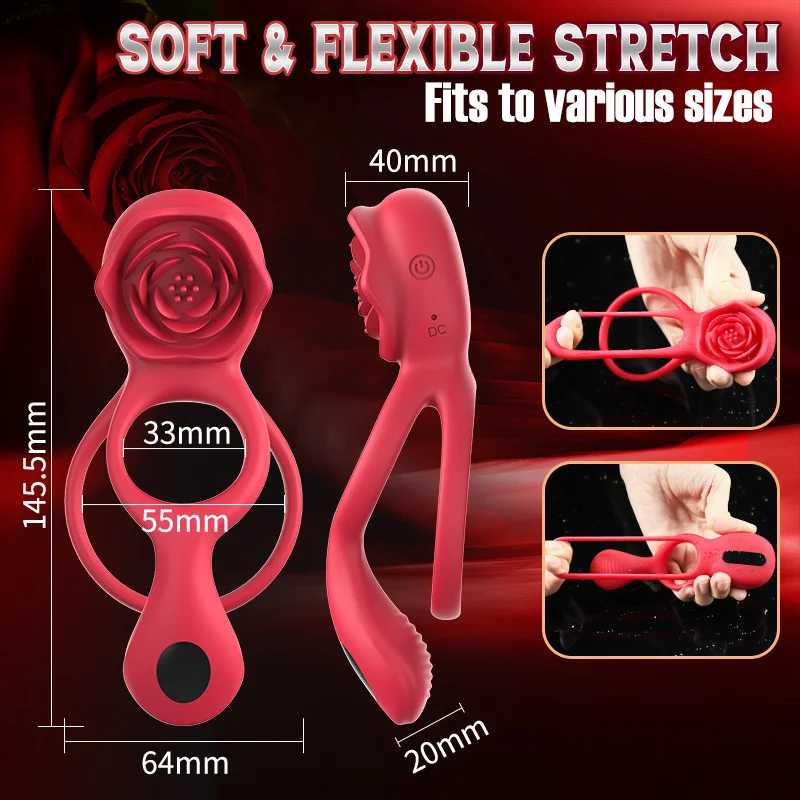 2025 Rose Penis Rings With Clitoral Stimulator Testicle Massager