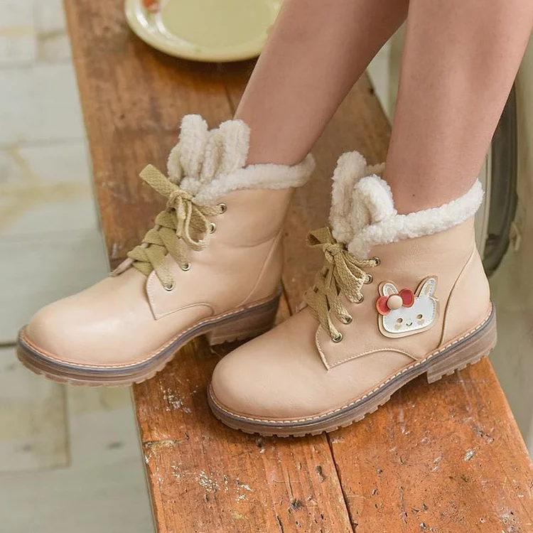 Beige/Pink Kawaii Fluffy Bunny Boots SP1710984
