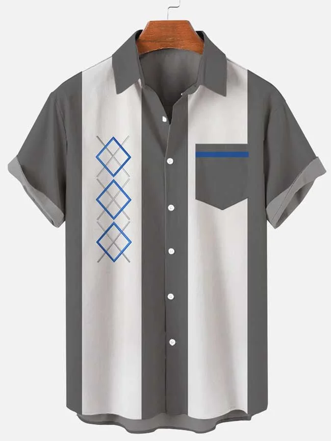 Men's Hawaiian Simple Stitching Pattern Shirt With Pockets