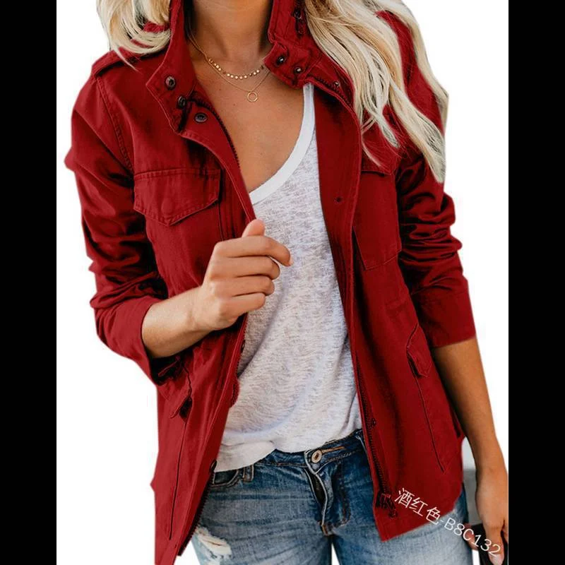 Uveng Uveng Spring And Autumn Self-Body Fashion Street Trendy Solid Color Loose Korean Version Zipper Multi-Pocket Jacket Women's Coat