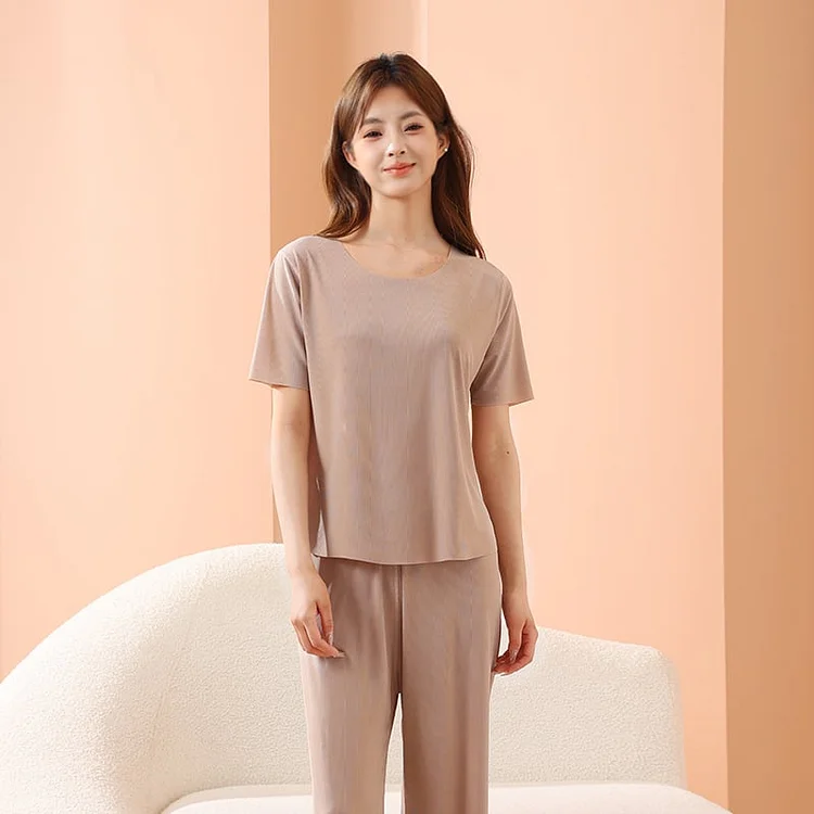 Soft Comfortable Ice Silk Short Sleeve 2-Piece Set