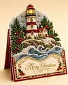 6pcs DIY Christmas Lighthouse Pearl Art Diamond Painting 3D Greeting Card