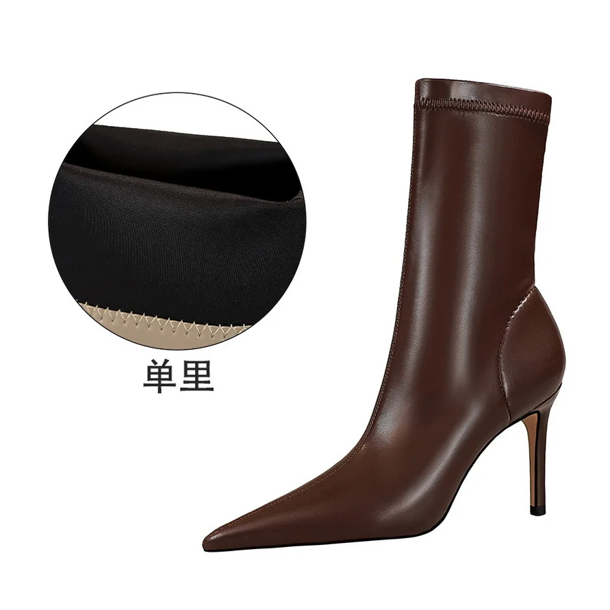 Qengg Qengg Stylish Simple, Thin, High, Shallow Pointed Sexy Nightclub Show Short Boots Women's Boots