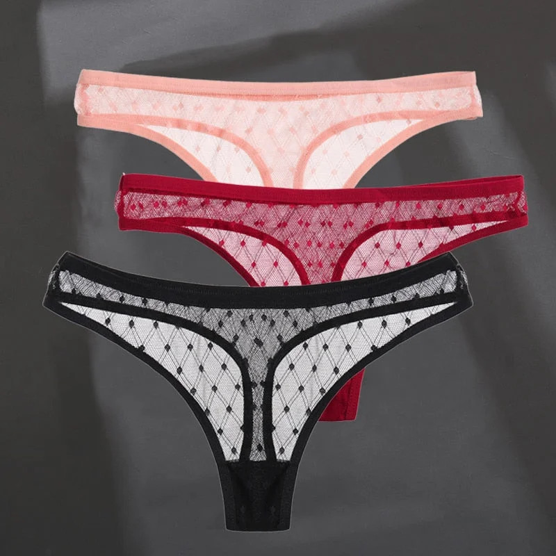 3PCS/Set Women's Panties Sexy G-String Perspective Woman Thong Low-waist Underpants Hollow Out T-back Female Underwear Lingerie