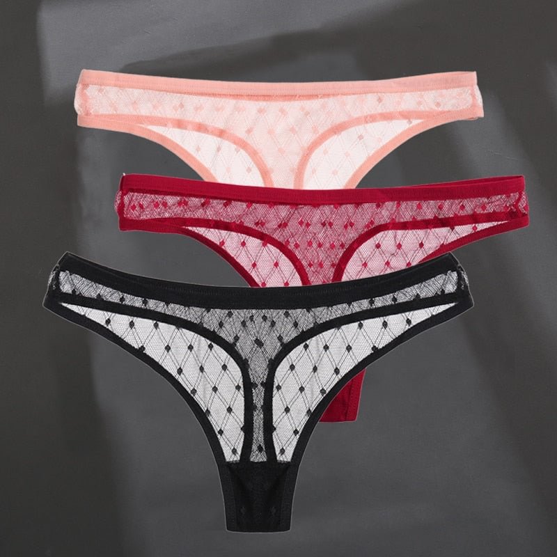 3PCS/Set Women's Panties Sexy G-String Perspective Woman Thong Low-waist Underpants Hollow Out T-back Female Underwear Lingerie