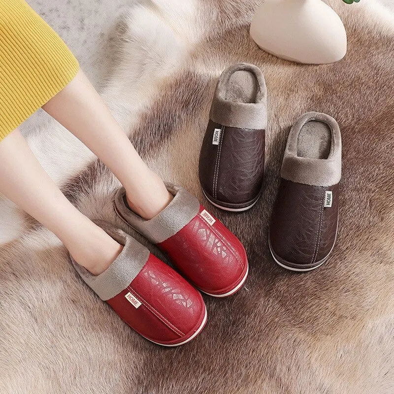 Winter Cotton Slippers Men Home Shoes Simple Platform Winter Warm Non-Slip Women Slippers Lovers Unisex Indoor Bedroom Shoes