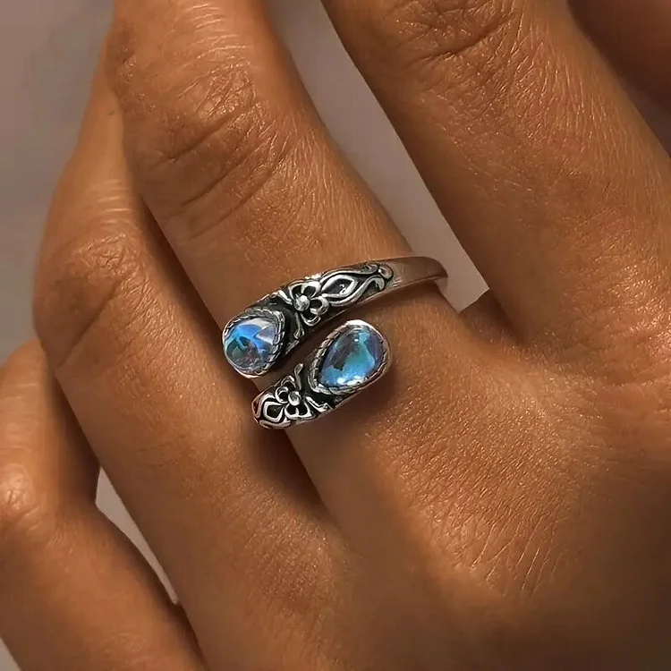 925 Sterling Silver Natural Moonstone Ring, Women's Adjustable Ring, Gift for Mom, Wife, Sister and Her