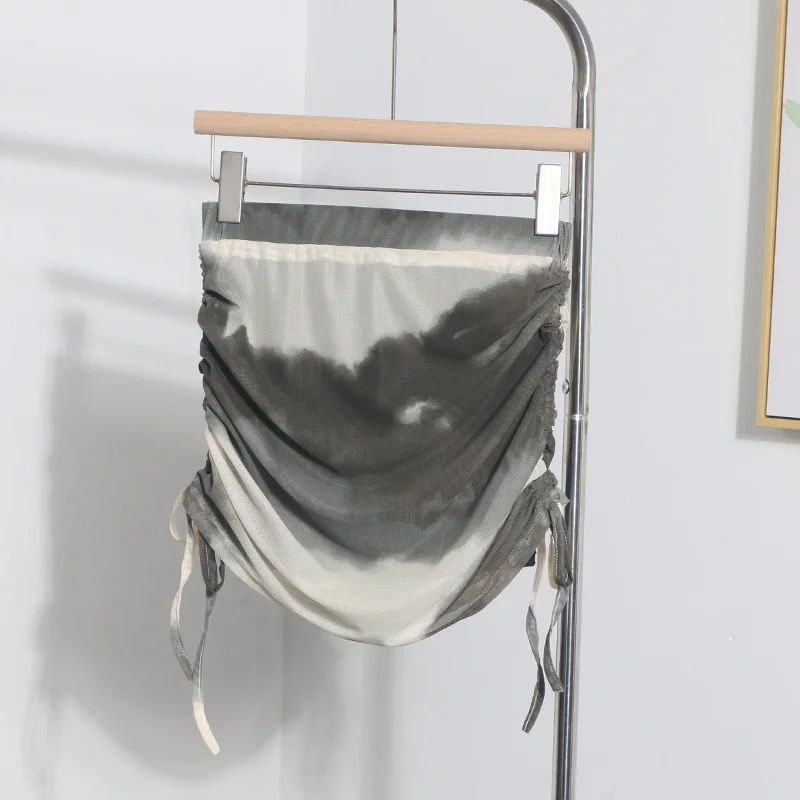 Uveng Solid Shot Tie-Dye Printing Net Yarn Rope With Folded Bag Hips Babes Short Skirt Anti-Light Repair Body Skirt 9919