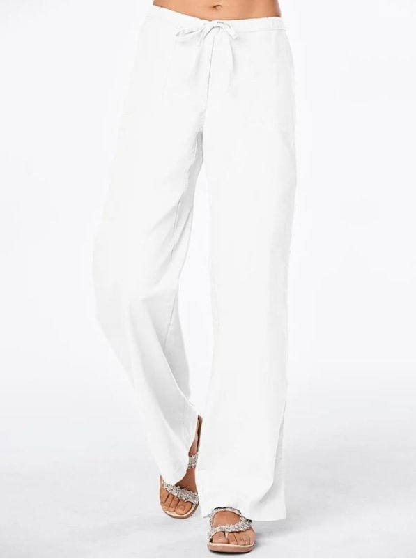 Women's Solid Color Lace-up Loose Casual Wide Leg Linen Pants