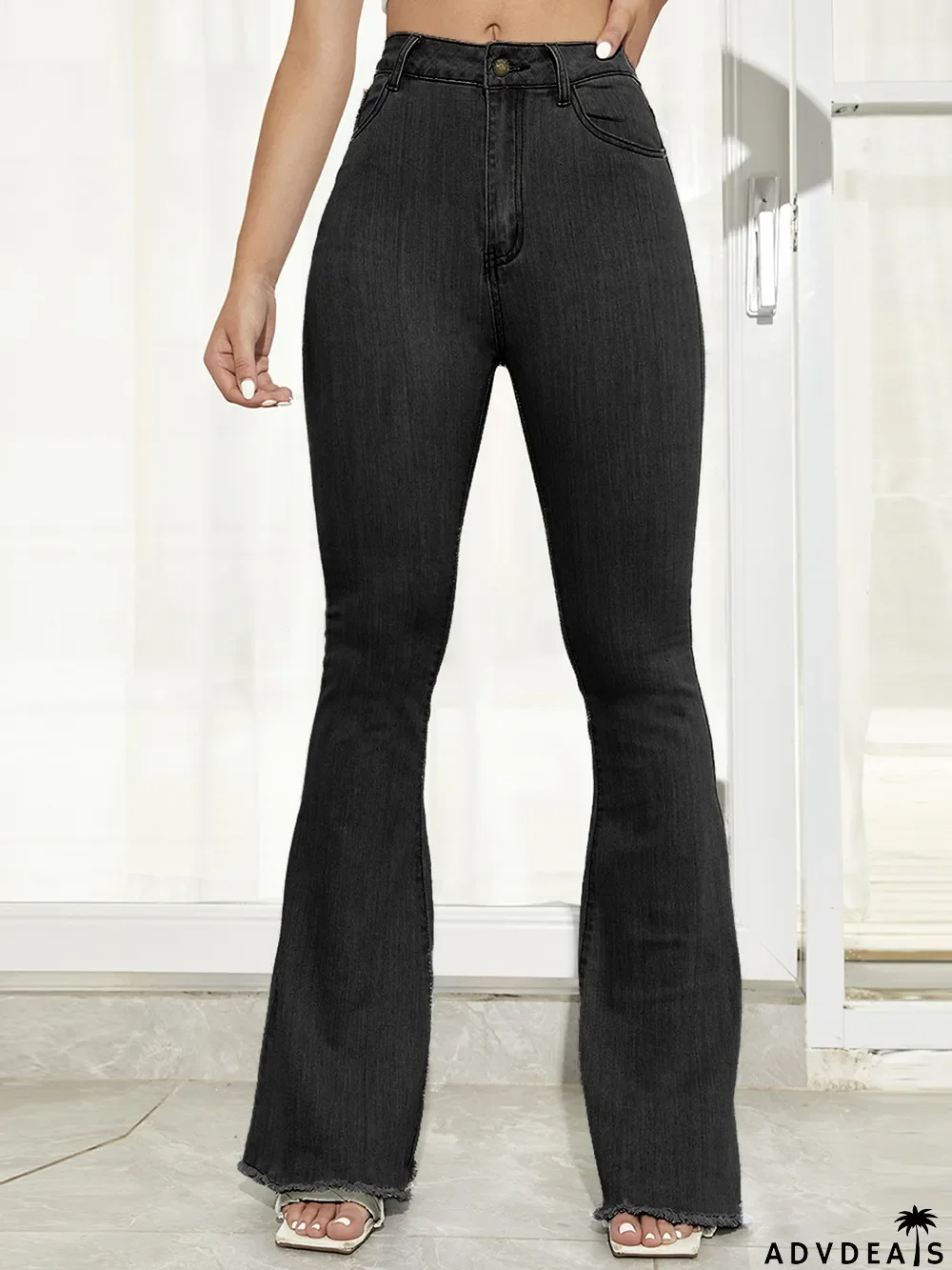 Spring Fall High Waist Wide Leg Stretch Slim Fit Denim Bell Bottom Pants