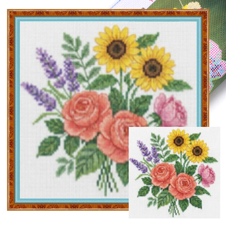 【Yishu Brand】Flower 20*20cm 18CT Stamped Canvas Cross Stitch gbfke