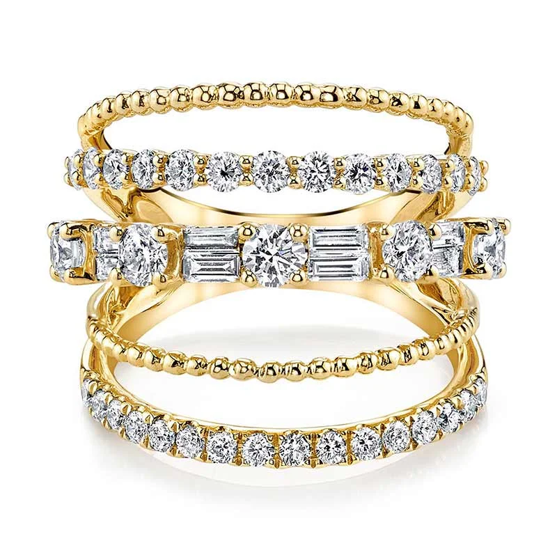 Huitan Trendy Bohemian Stylish Women Rings Several Layers With Full Micro Paved Women Jewelry Gold Color Available Ring