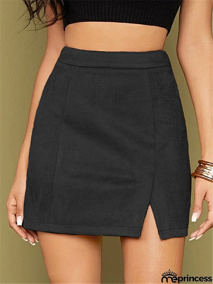 Women's Sexy A Line Suede High Waisted Skirts