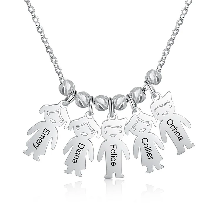Mother Necklace with 5 Children Charms Engraved 5 Kid's Names