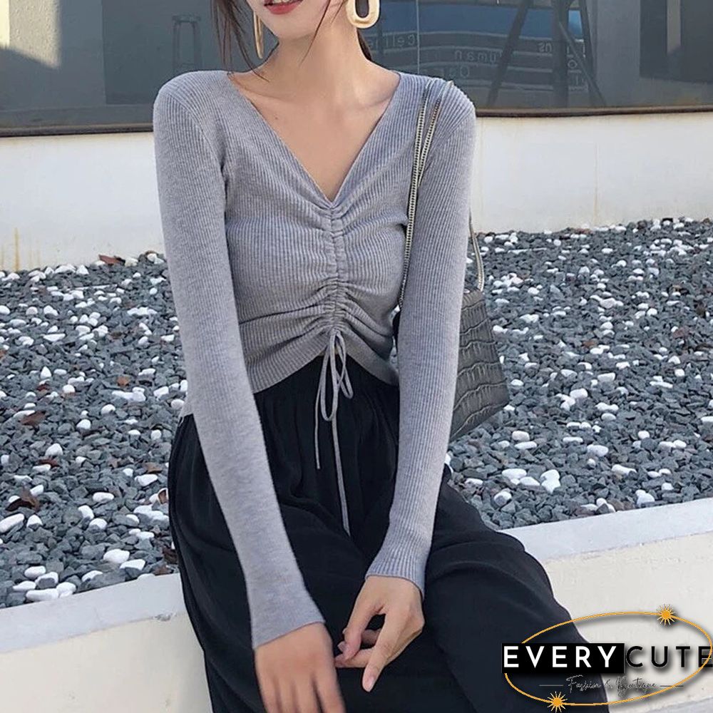 Sexy Neck Lace Crop Sweaters Women Solid Long Sleeve Knitted Pullover Womens Korean Style