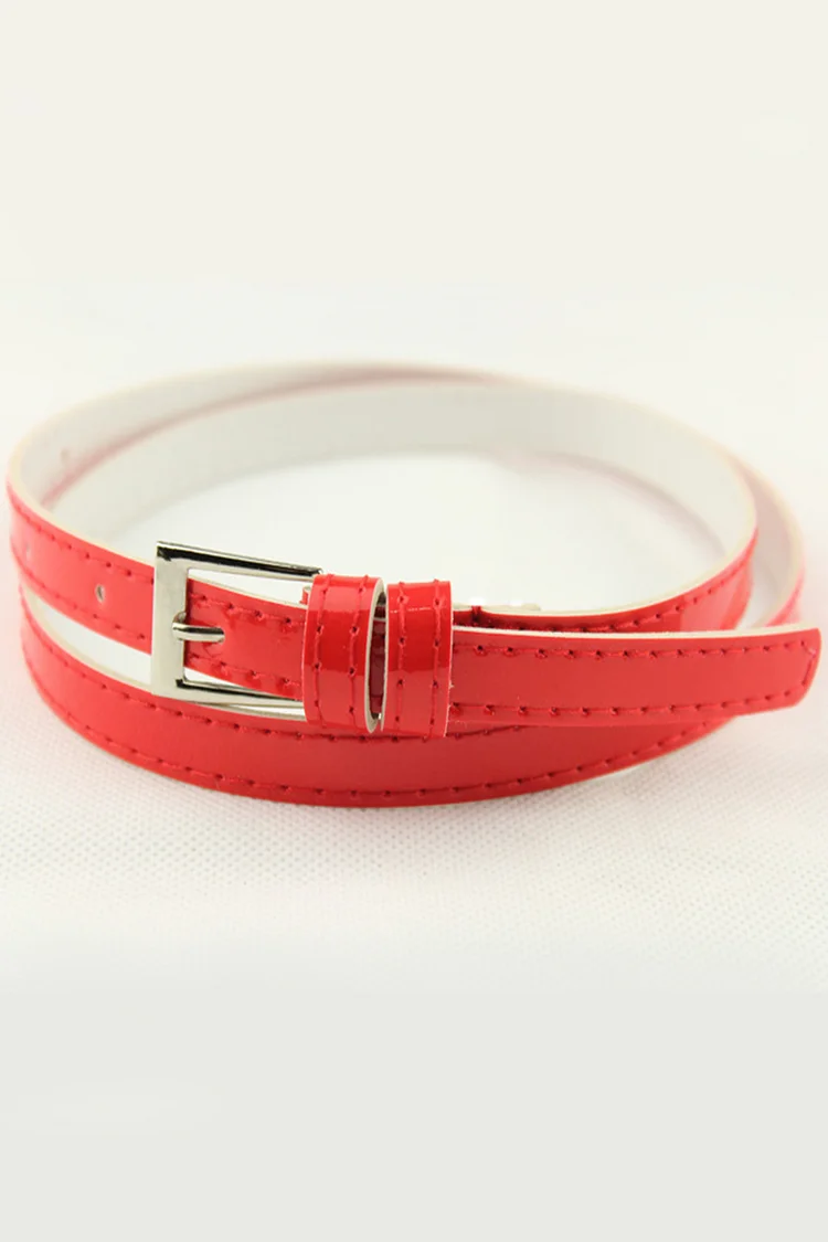 1950s Red Daily PU Leather Solid Color Buckle Fine Belt