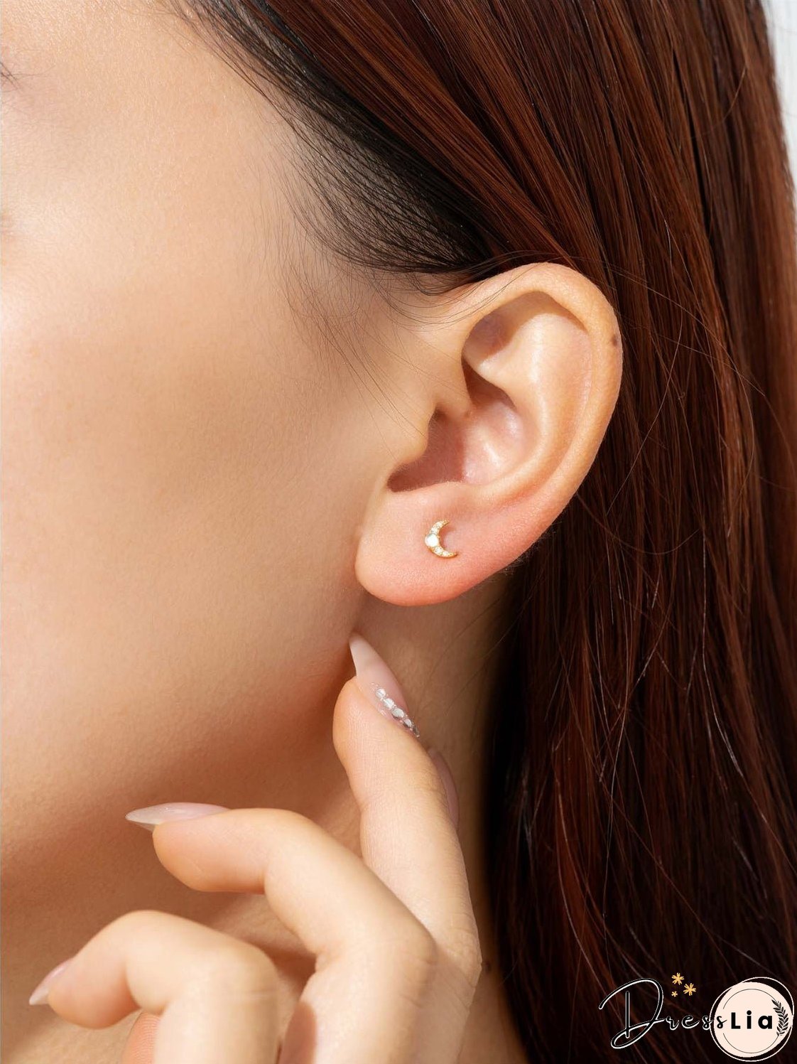 925 Sterling Silver Inlaid Zircon Moon Earrings
