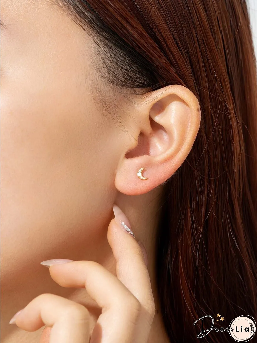 925 Sterling Silver Inlaid Zircon Moon Earrings