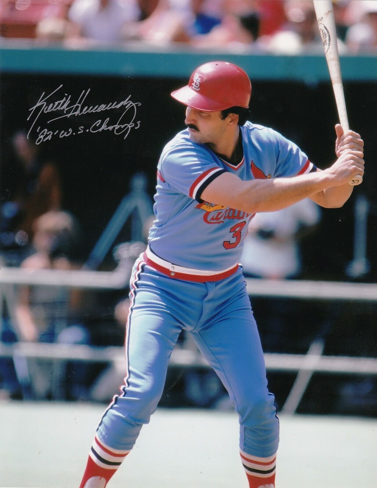 KEITH HERNANDEZ ST. LOUIS CARDINALS 1982 WS CHAMPS ACTION SIGNED 8x10