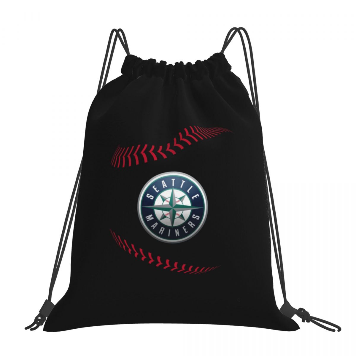 Seattle Mariners Black And Red Baseball Unisex Drawstring Backpack Bag Travel Sackpack