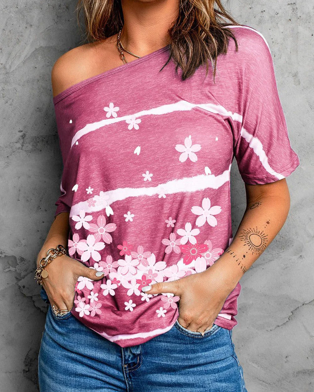 CHERRY BLOSSOM TIE-DYE PRINT LOOSE T-SHIRT