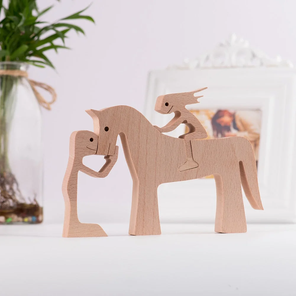 Family Puppy Wood Dog Craft Figurine Desktop Table Ornament Carving Model Creative Home Office Decoration Love Pet sculpture 515