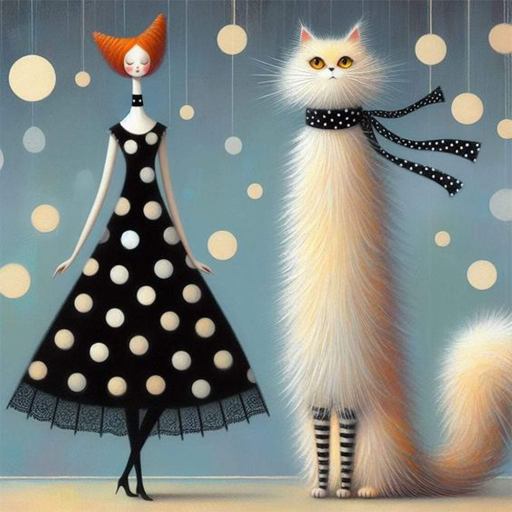 Cat Cat And Girl 20*20cm paint by numbers kit