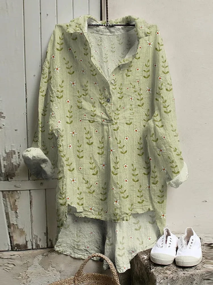 Women's Casual Plant Floral Print Short Front And Long Back Shirt