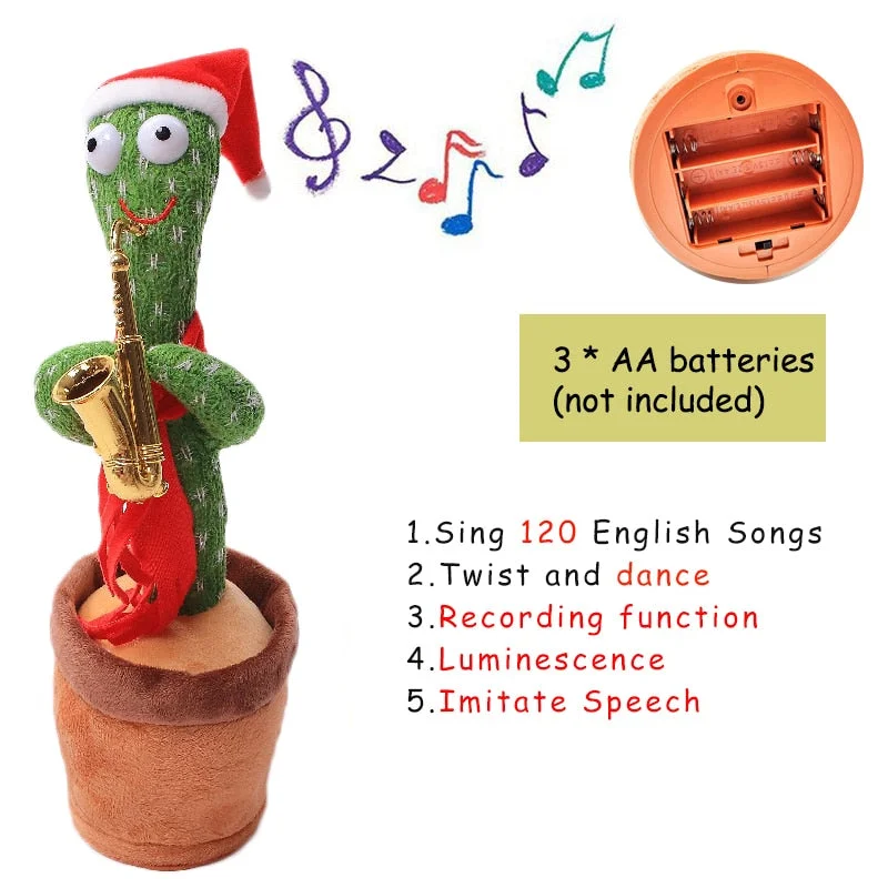 Bluetooth Dancing Cactus Talking Toy Electronic Plush Toys Sing Record Lighten Battery USB Charging Early Education Funny Gift