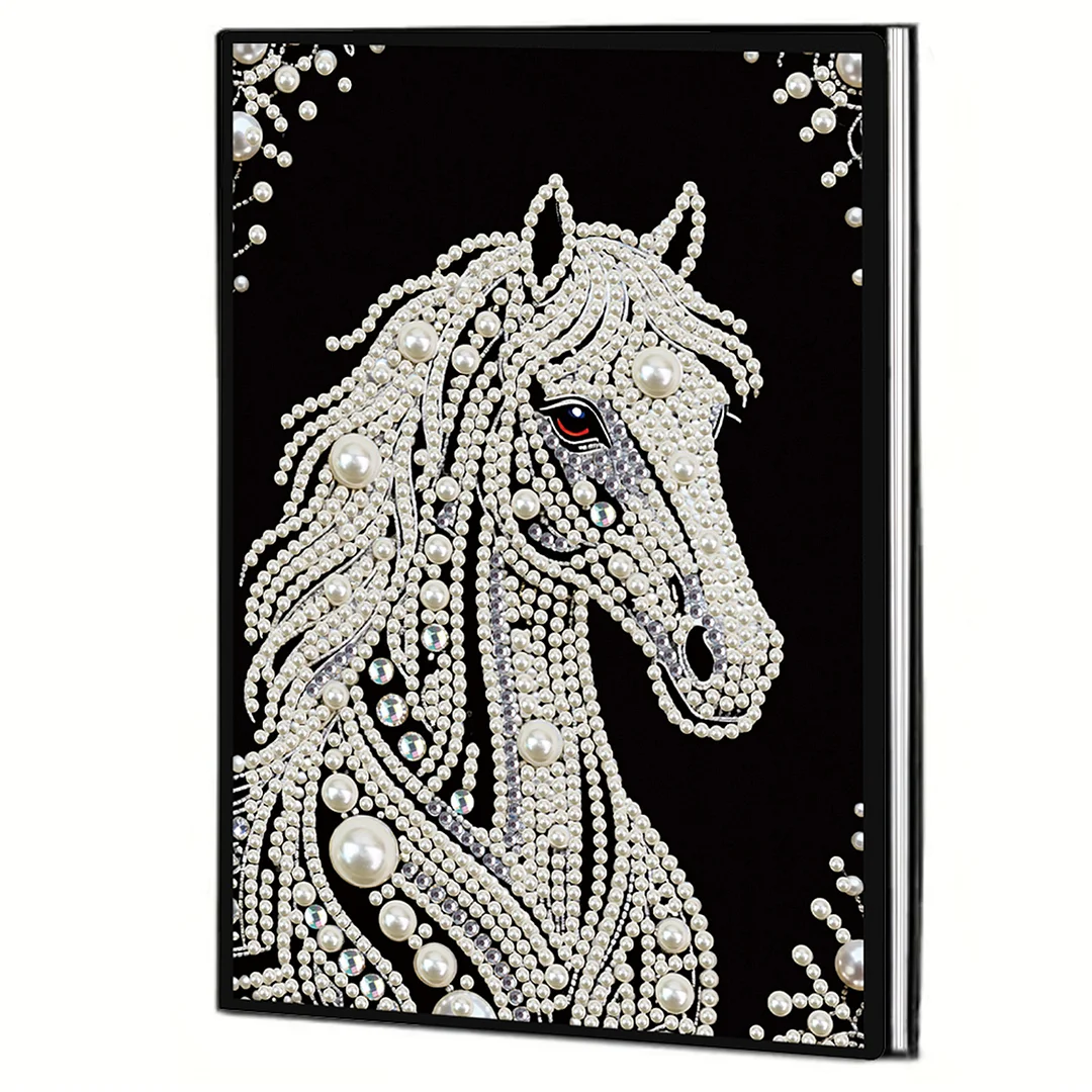Horses Partial Pearl DIY 50 Pages A5 Diamond Painting Notebook Special Shaped Diamond Art Diary Book Kits Wireless Strip 5D Crystal Art Paintings Sketchbook for Art Drawing