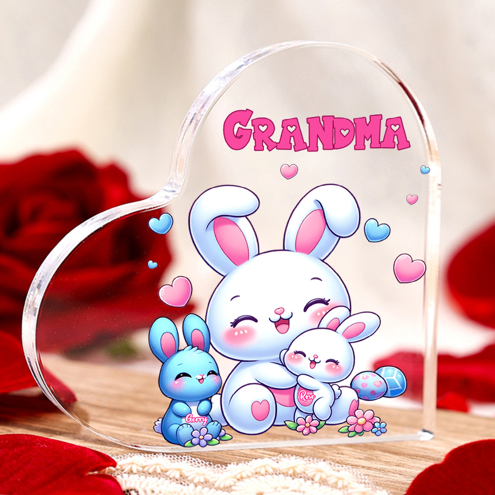 Personalised Text Acrylic Heart Keepsake Custom 2 Names Ornament Bunny Family Gifts For Mother/Grandma-Jessemade AU