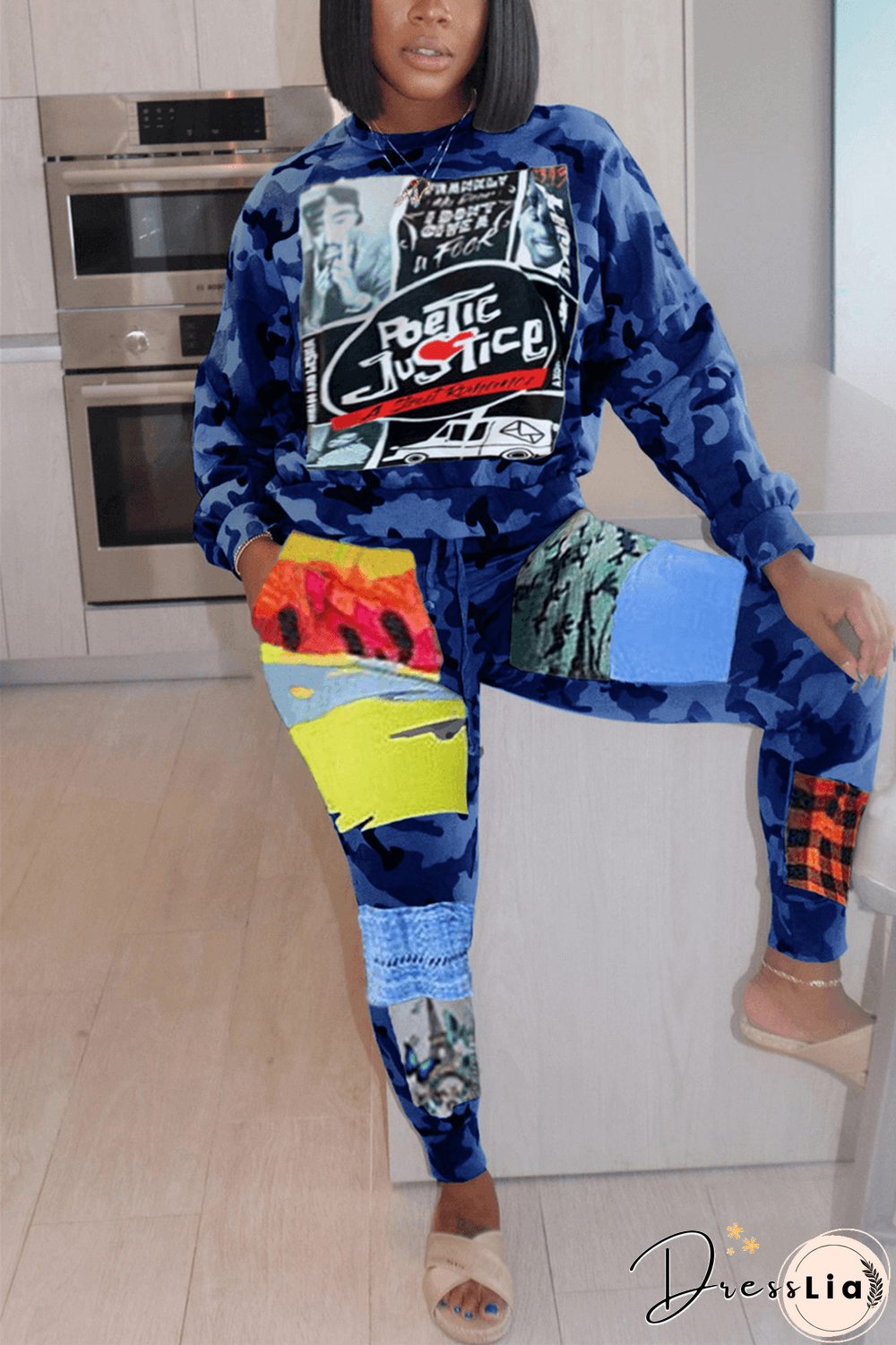Fashion Casual Camouflage Print Sweatshirt Two Pieces