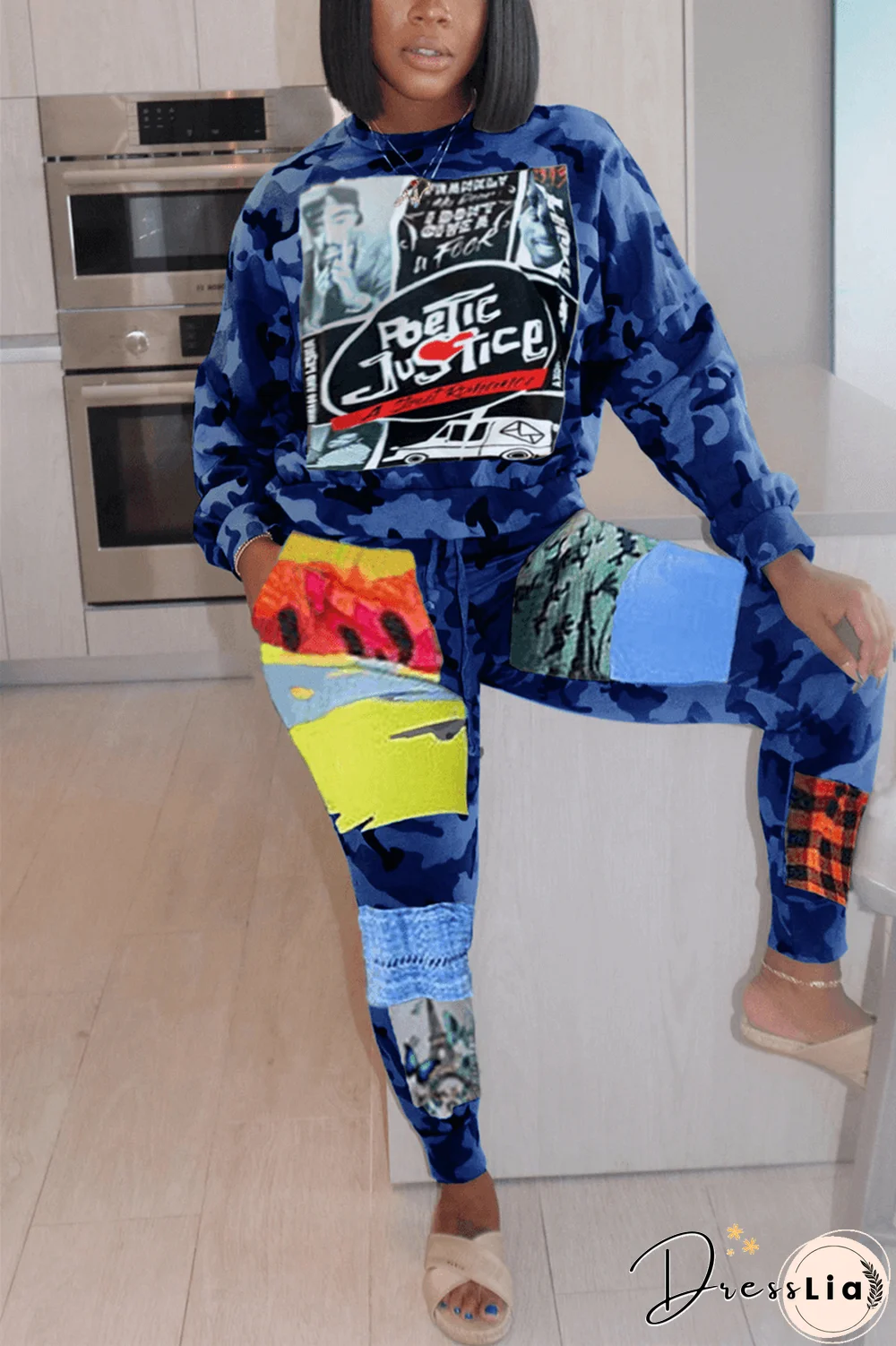 Fashion Casual Camouflage Print Sweatshirt Two Pieces