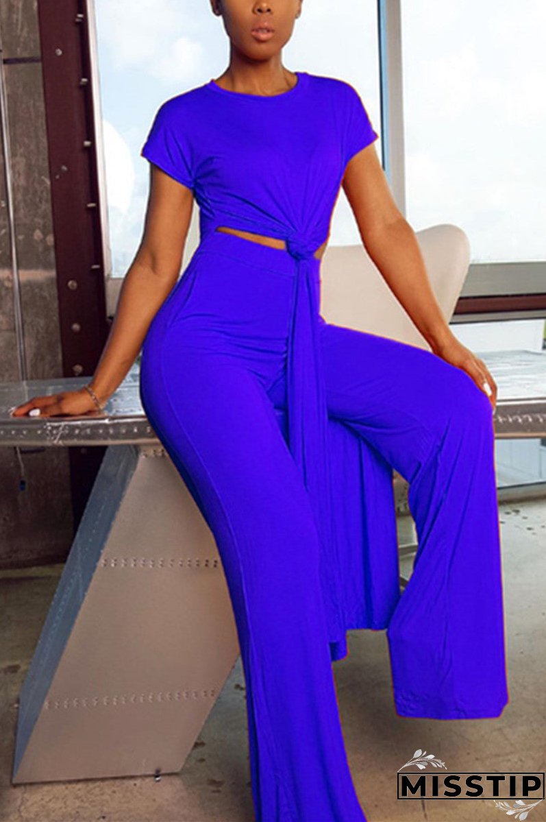 Fashion Casual Short Sleeve O Neck Regular Sleeve X Long Solid Two Pieces