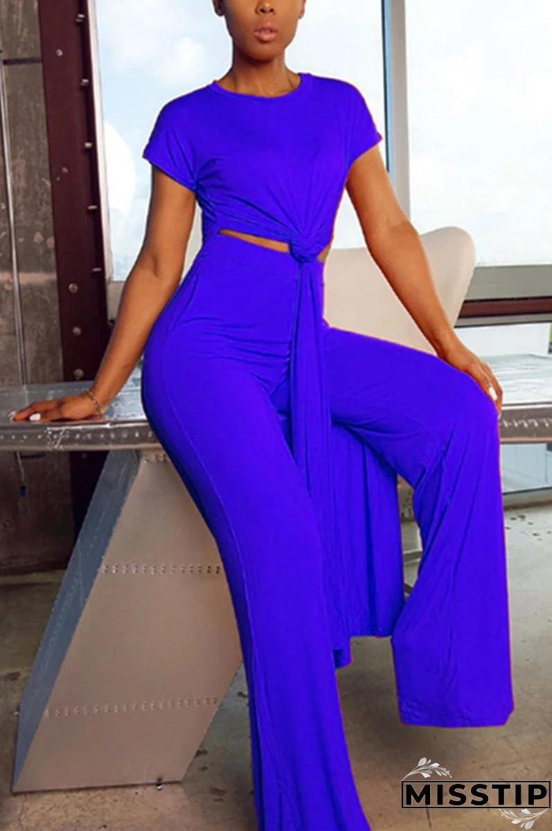 Fashion Casual Short Sleeve O Neck Regular Sleeve X Long Solid Two Pieces