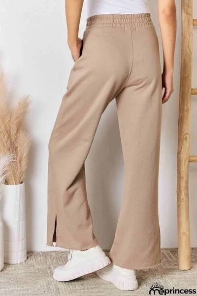 RISEN Wide Waistband Slit Wide Leg Pants