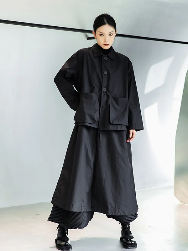 Large Pockets Fake Two-Piece Design Loose Windbreaker Outwear - yankia