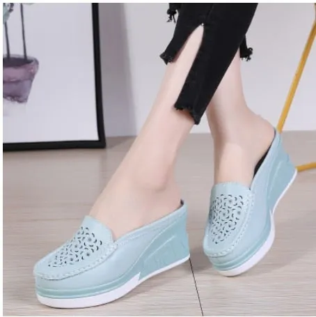 2020 Hot Summer Women Platform Slipper pattern Floral Flats Breathable Leather Casual Shoes Slip-on comfortable Nurses shoes