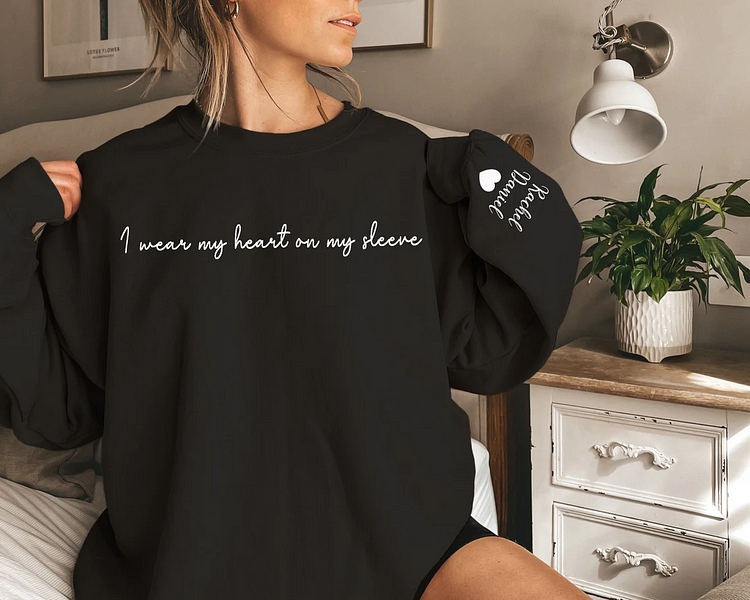 I Wear My Heart on My Sleeve, Personalized Grandma Shirt with Kids Names (Up to 5 Names), Custom Floral Letter Embroidered Sweatshirt, Gifts for Mom