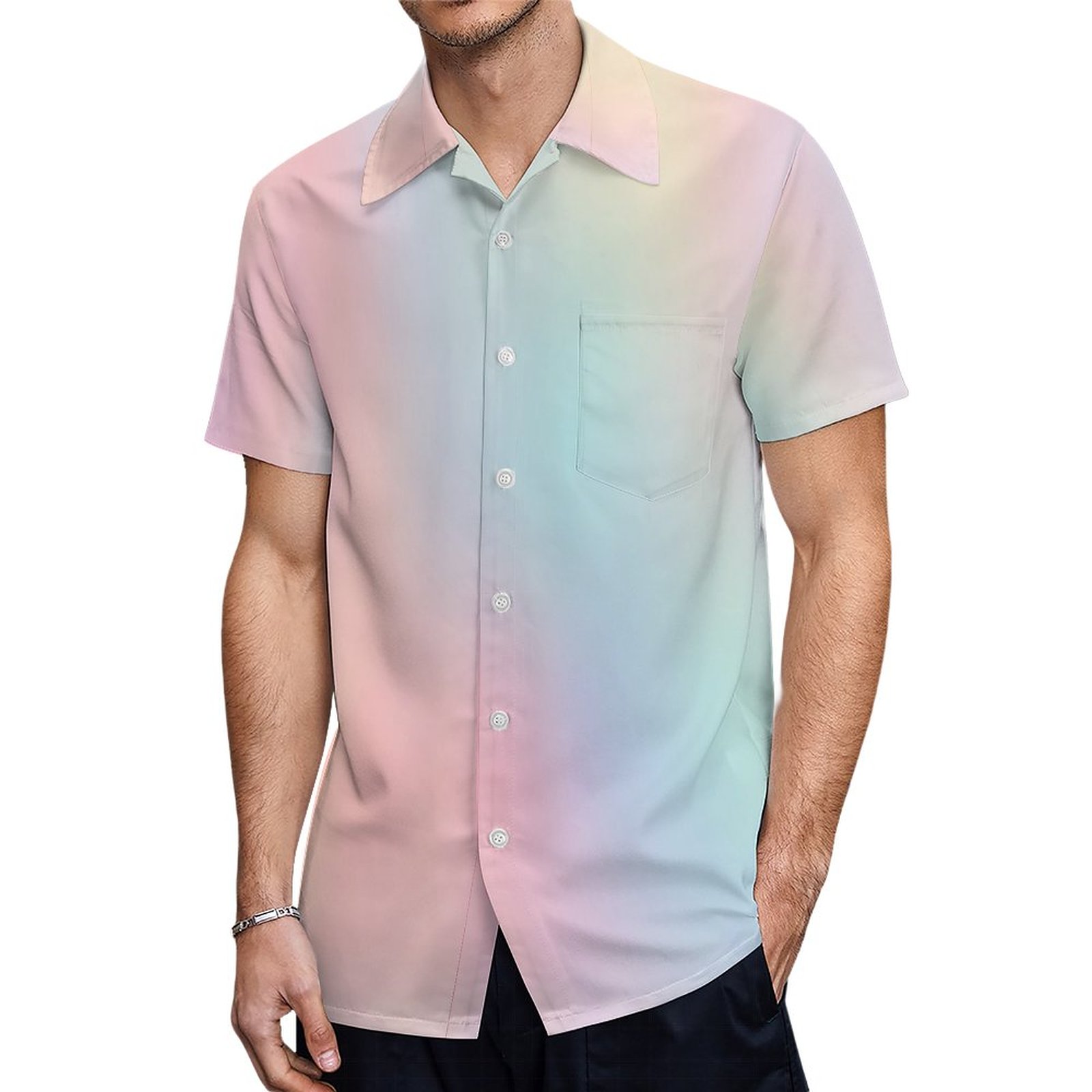 Pink Sea Green Pastel Ombre Hawaiian Shirt Mens Button Down Plus Size Tropical Hawaii Beach Shirts