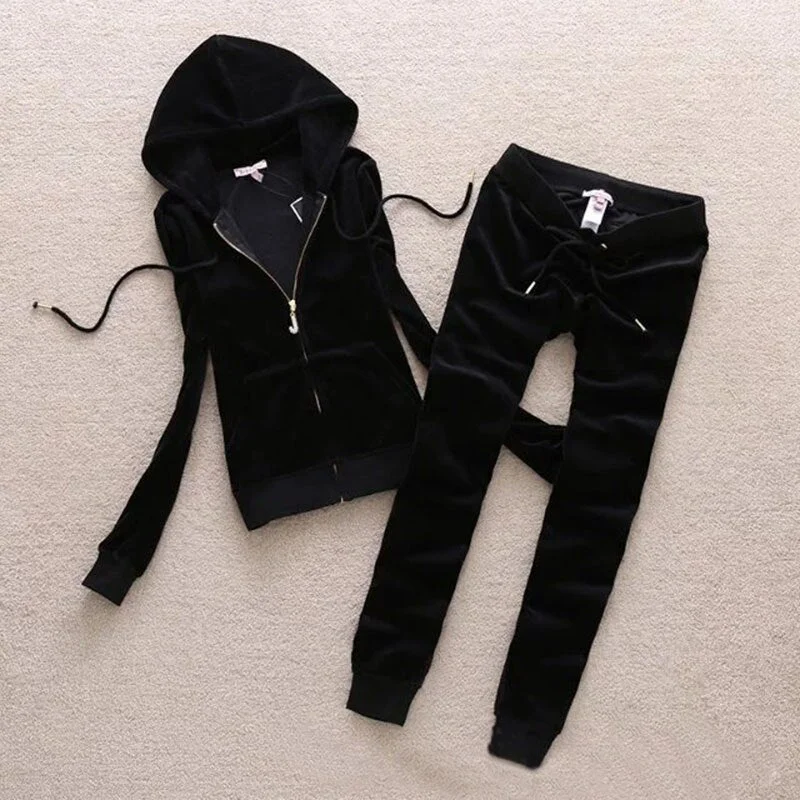 Spring/Fall 2021 Pure Color Women's Velvet Tracksuits Long Sleeve Hoodies Tops Pants Outfits S-XL