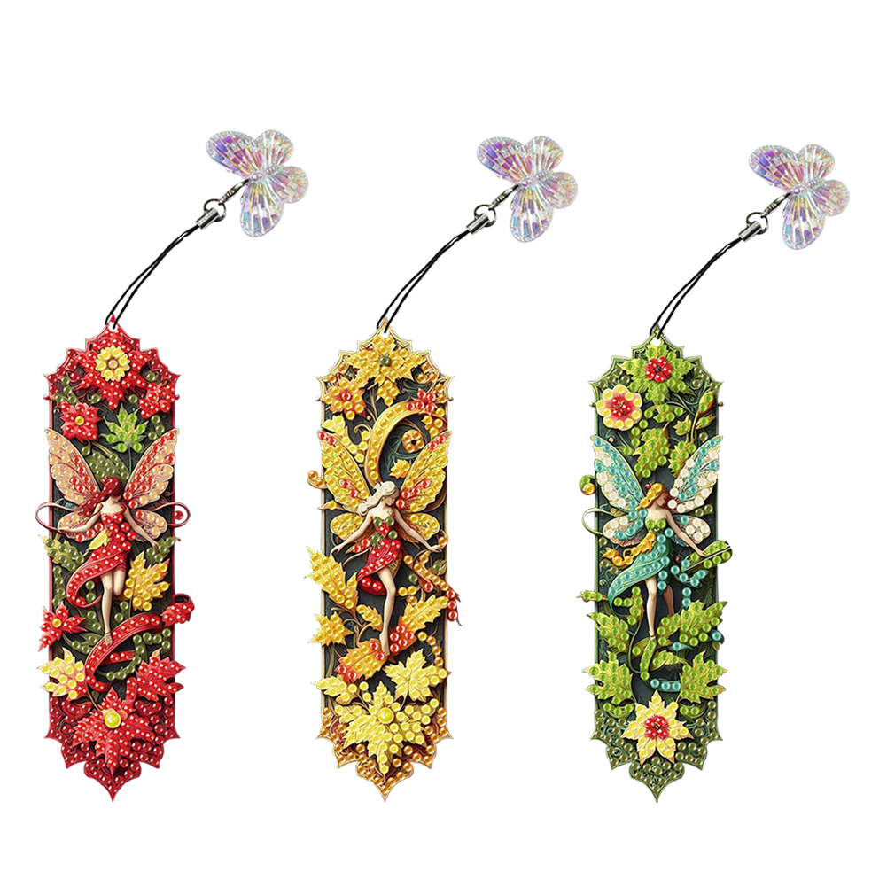 3Pcs Fairy Diamond Painting Bookmarks with Pendant 5D Diamond Art Bookmark Kits