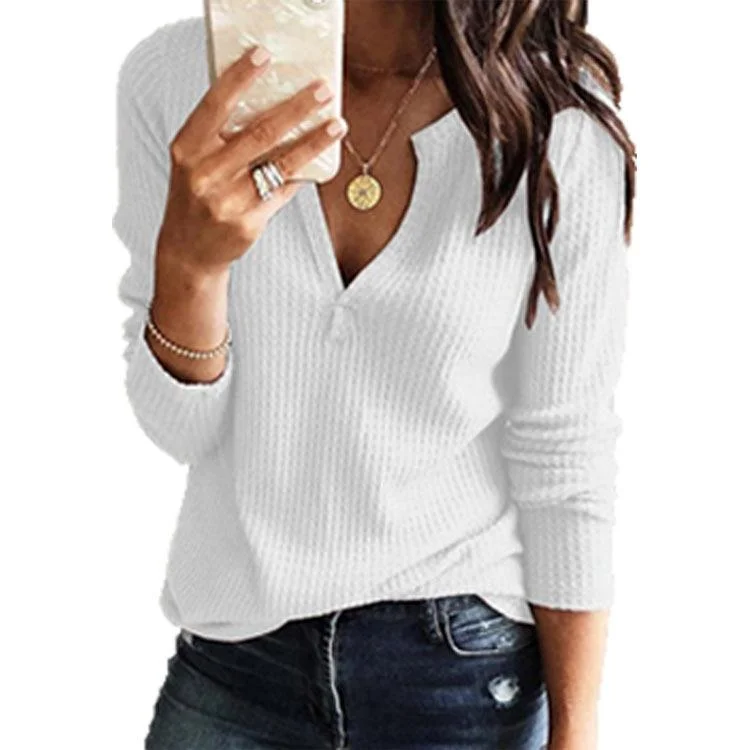 Women Fashion Sexy Loose V-Neck Long Sleeve Solid Color Blouse New Model Blouse Suitable For Summer And Autumn Season