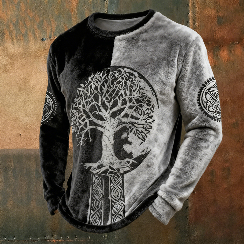 Men's Viking Tree Of Life Art Cozy Flannel Hoodie elevenforest