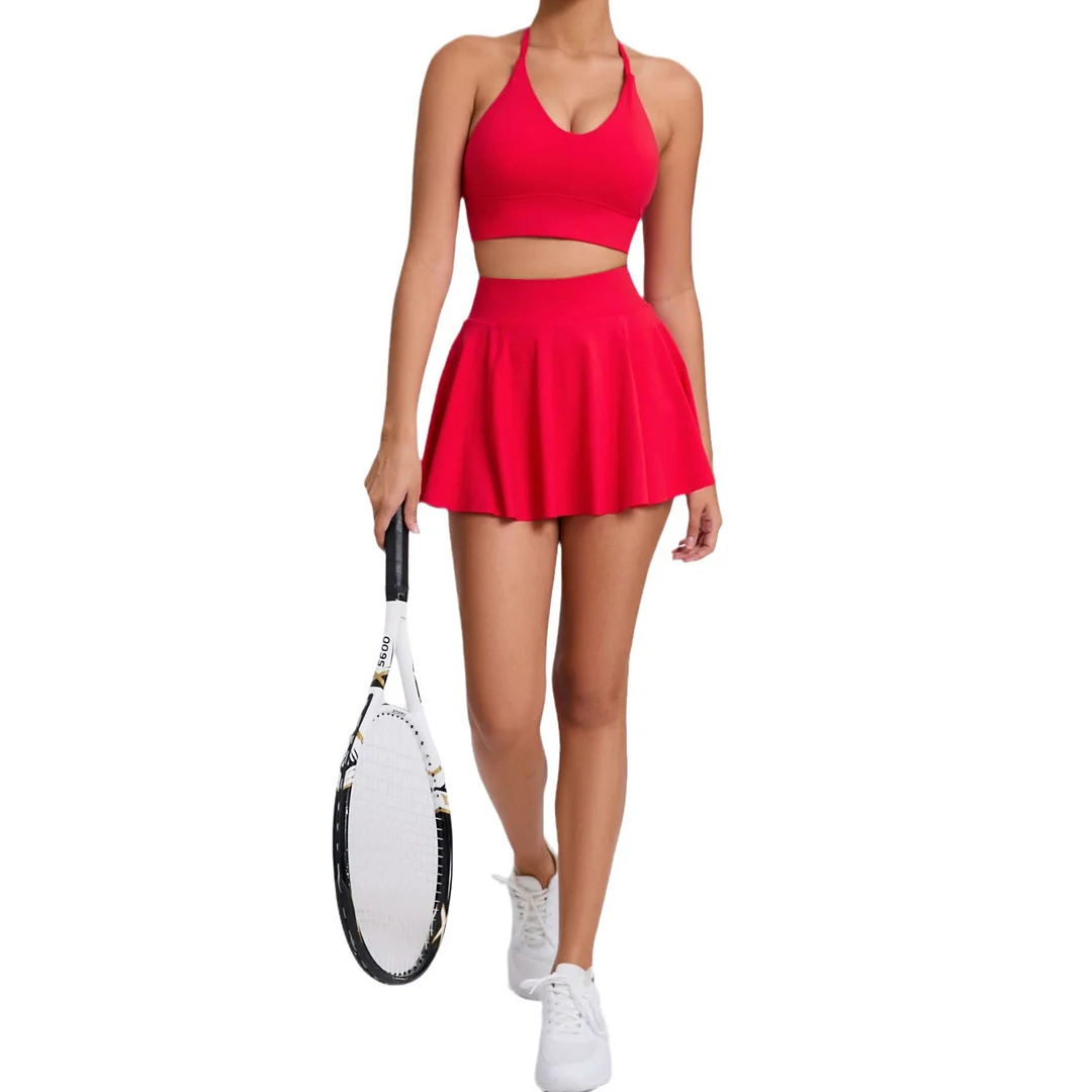 Toloer Toloer Casual Bra Short Skirt Running Sports Fitness Suit Breathable Yoga Nude Tennis Suit Two-Piece Set-Outfit Ideas