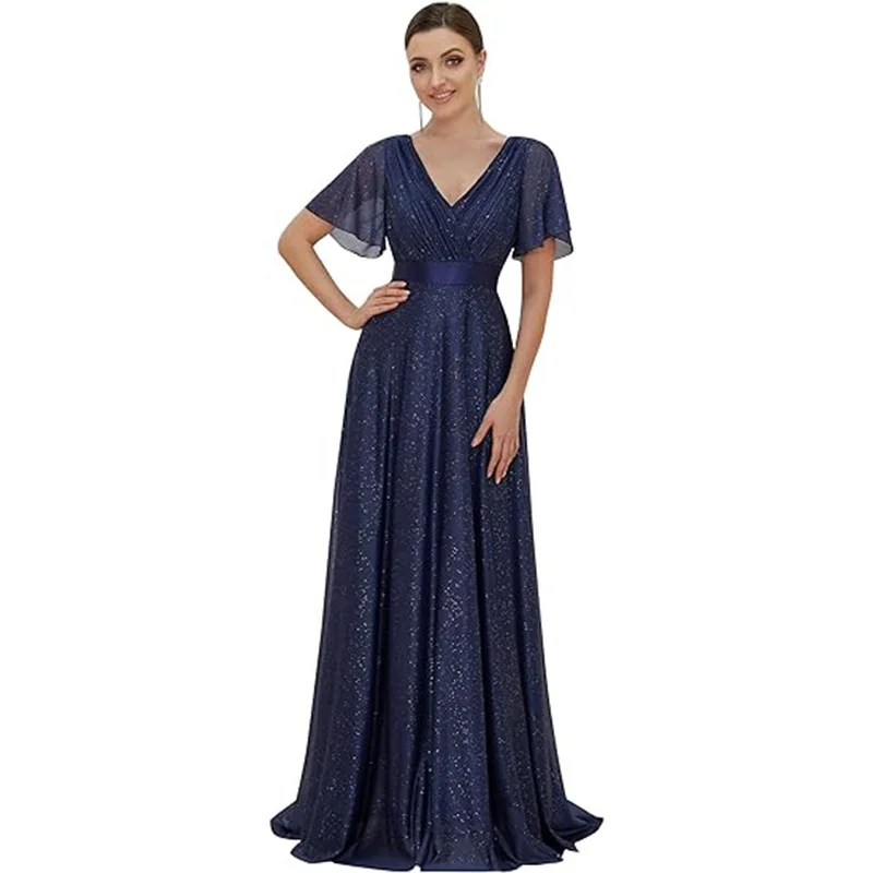 Uveng Uveng Dress V-Neck Long Large-Size Chiffon Banquet Bridesmaid Dress Horn Sleeve Dress Dress Dress Dress