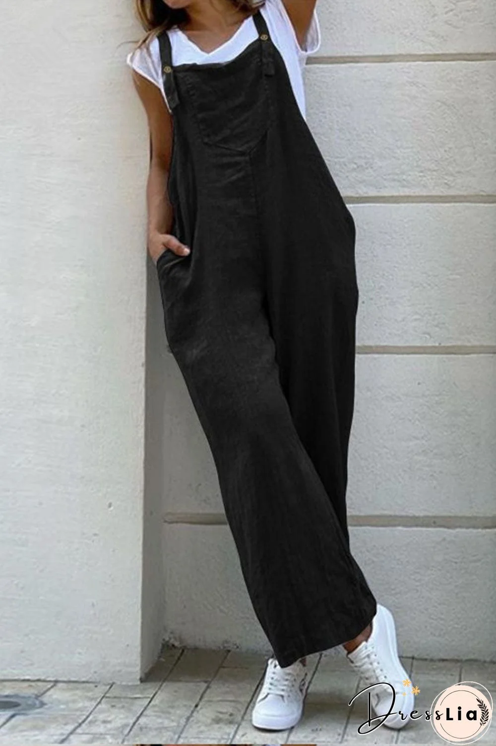 Fashion Casual Solid Spaghetti Strap Loose Jumpsuits